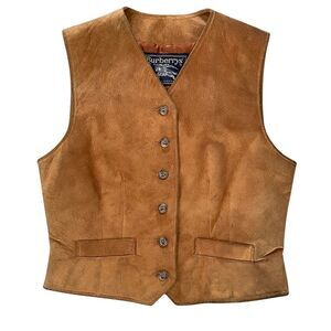 Vintage Burberry women’s camel brown suede vest waistcoat top size 4 1980’s